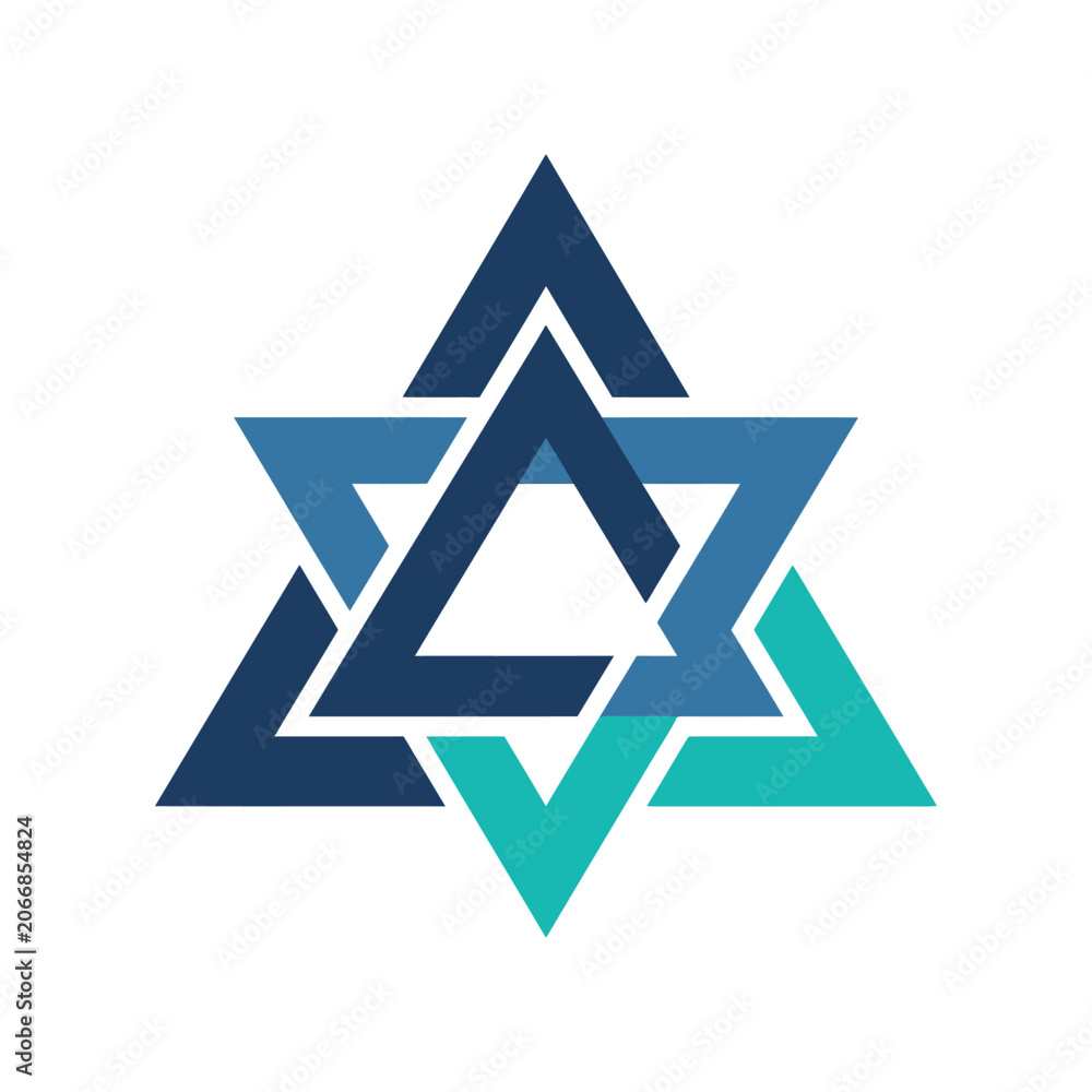 Obraz premium Interlocking blue and teal geometric triangles logo.