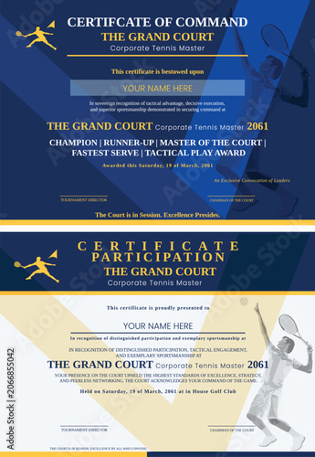 Obraz na plátne The Grand Court Corporate Tennis Masters Certificate of Command - Champion Award