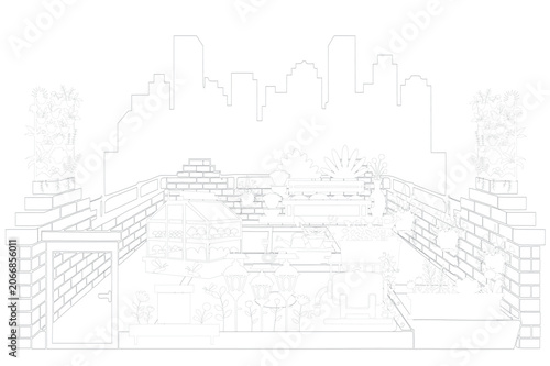 Modern Rooftop Terrace Garden Base Coloring Book Page