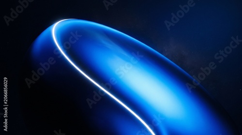 Abstract 3d blue glowing curved shape in deep space