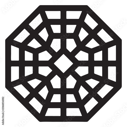 A symmetrical geometric octagonal shape composed of thick intersecting grid lines forming a modern pattern on a clean isolated white background
