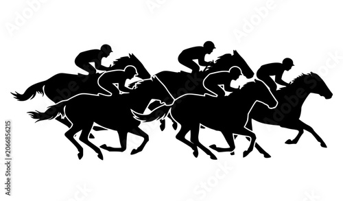 Fotografie Horse Race Silhouettes Collection Vector Group of Jockeys Riding Galloping Raceh