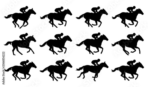 Foto Jockeys Riding Galloping Racehorses Silhouette Dynamic Group Horse Racing Compet