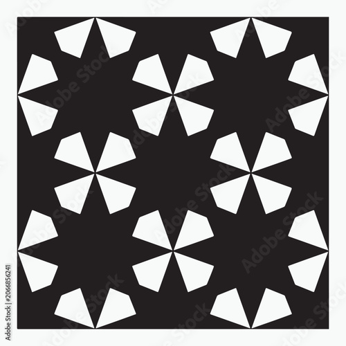 Seamless geometric pattern featuring stylized star and flower shapes arranged in a repeating grid structure for modern decorative textile design backgrounds