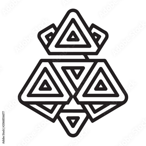 Abstract geometric symbol featuring interlocking triangles and modern bold lines creating a decorative symmetrical pattern for design and artistic projects