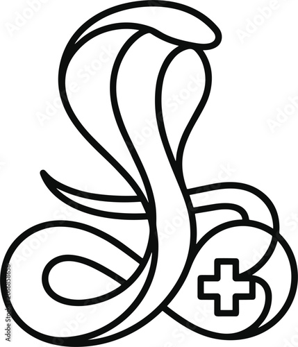 Fotografie Minimalist Cobra Snake Line Art Logo with Medical Cross Symbol Representing Vete