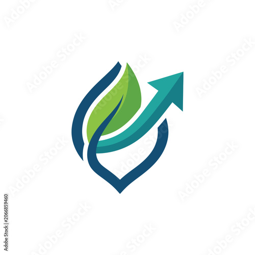 Green leaf and blue upward arrow growth logo.