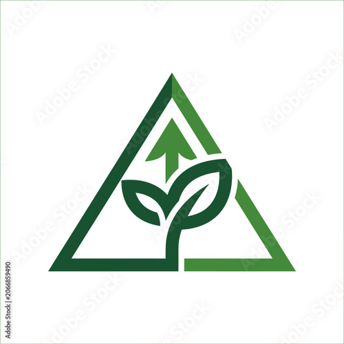Green triangle logo with leaf and upward arrow.