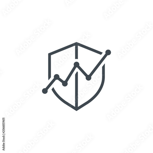 Financial security shield with rising line chart.