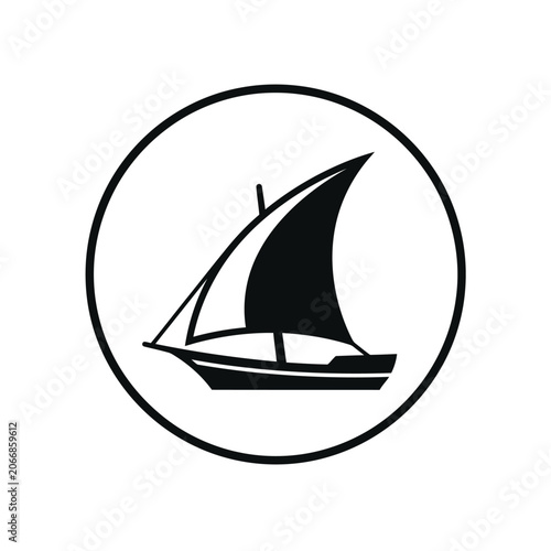 Sailboat silhouette within circular frame logo icon.