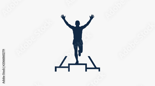 Obraz na płótnie Silhouette of person celebrating success with arms raised.