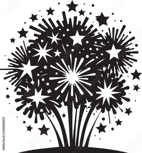 Black and White Fireworks Display Vector Illustration for Celebration