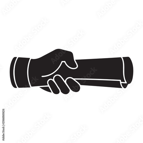Hand Holding a Rolled Paper Document Vector Icon Illustration