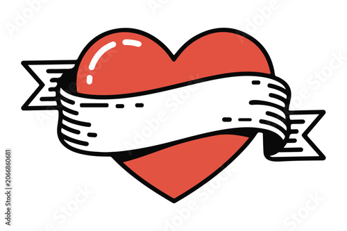 Classic Old School Tattoo Style Heart Shape With Blank Ribbon Banner