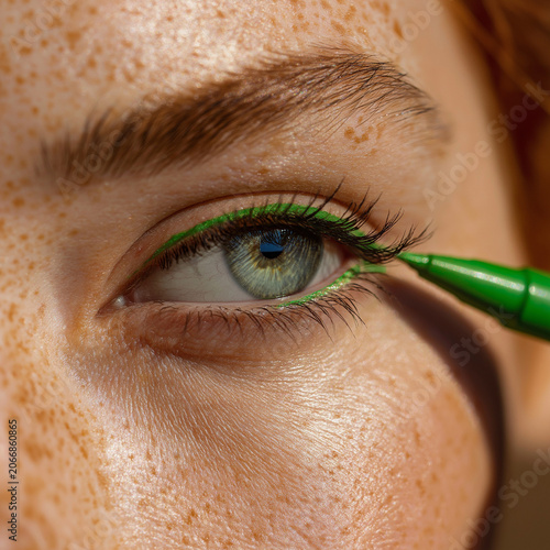close up of female eyeliner green