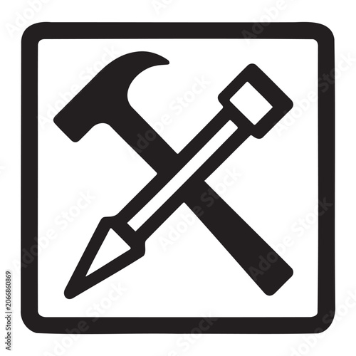 Crossed Hammer and Chisel Icon for Construction and Renovation Jobs