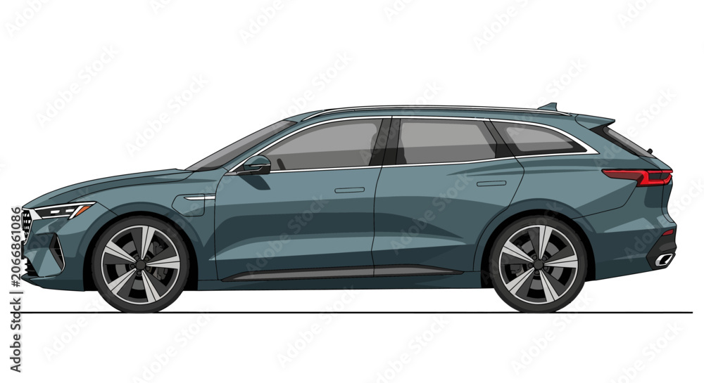Fototapeta premium Modern Teal Station Wagon Car Side View Illustration