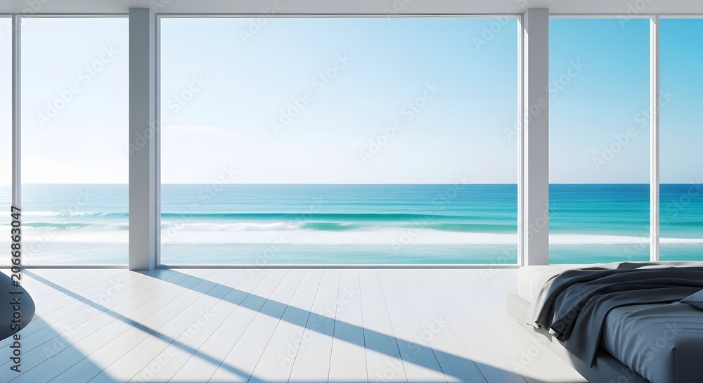Fototapeta premium Modern bedroom with ocean view