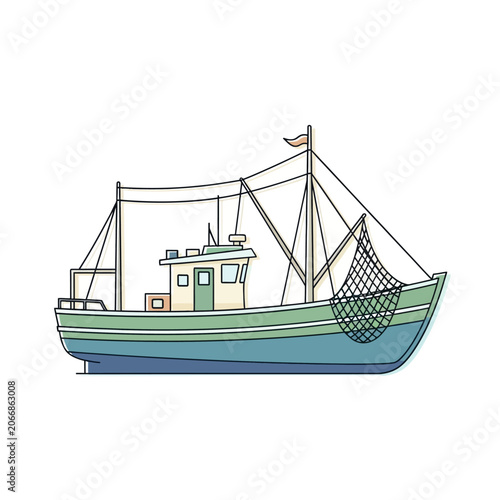 Fishing boat illustration, maritime industry, sea vessel, marine transport