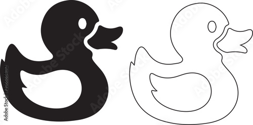 Rubber Ducks, Vector Icons, Black and White, Illustration Set, 2 Graphic Elements