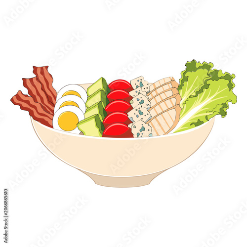  Premium Appetizing Cobb Salad Single Isolated Fresh Healthy Food vector illustration