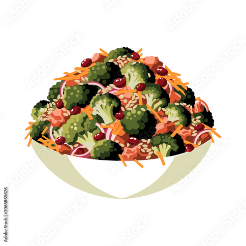  Premium Appetizing Broccoli Salad Single Isolated Fresh Healthy Food vector illustration
