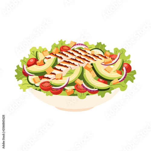 Premium Appetizing Chicken Avocado Salad Single Isolated Fresh Healthy Food vector illustration
