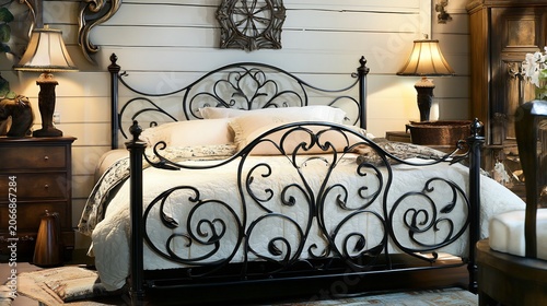 Black Wrought Iron Bed Frame in Cozy Bedroom with White Comforter