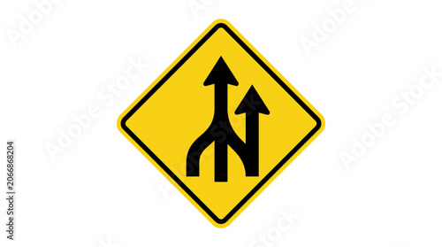 Road merge sign, traffic flow, highway direction, merging lanes, warning symbol