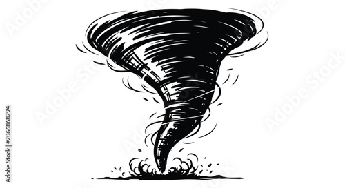 Bild auf Leinwand Tornado Silhouette With Debris Black And White Illustration
