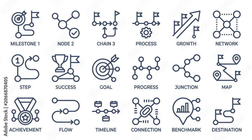 Fototapeta premium Business Process Icons: Connection, Growth, Strategy, Network, Plan, Success