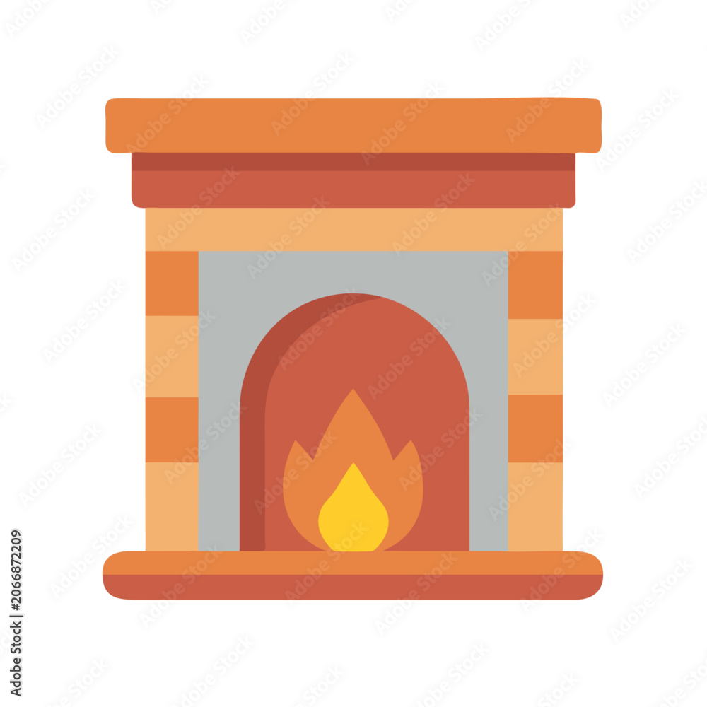 Fototapeta premium Stylized fireplace icon with warm glowing fire on black