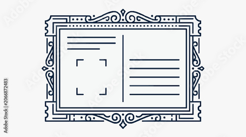 Black and white line drawing of a classic house blueprint.
