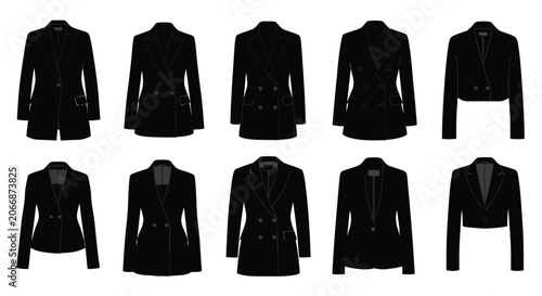 Cuadro en lienzo Collection Of Women s Blazer Silhouettes Against White Background