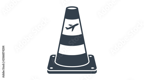 Airport Traffic Cone with Airplane Symbol Icon, isolated white background