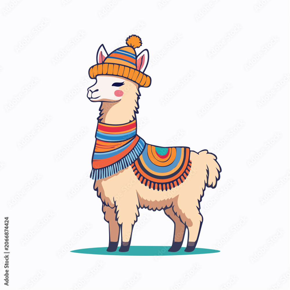 Fototapeta premium Cute Llama Wearing a Hat and Scarf
