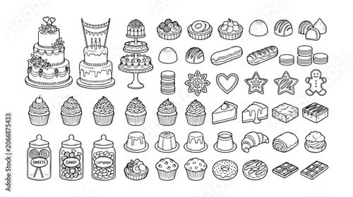Bild auf Leinwand Set of 50 Outline Bakery and Dessert Icons Vector
