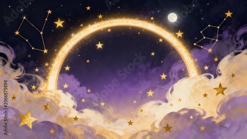 Starry sky with moon and clouds