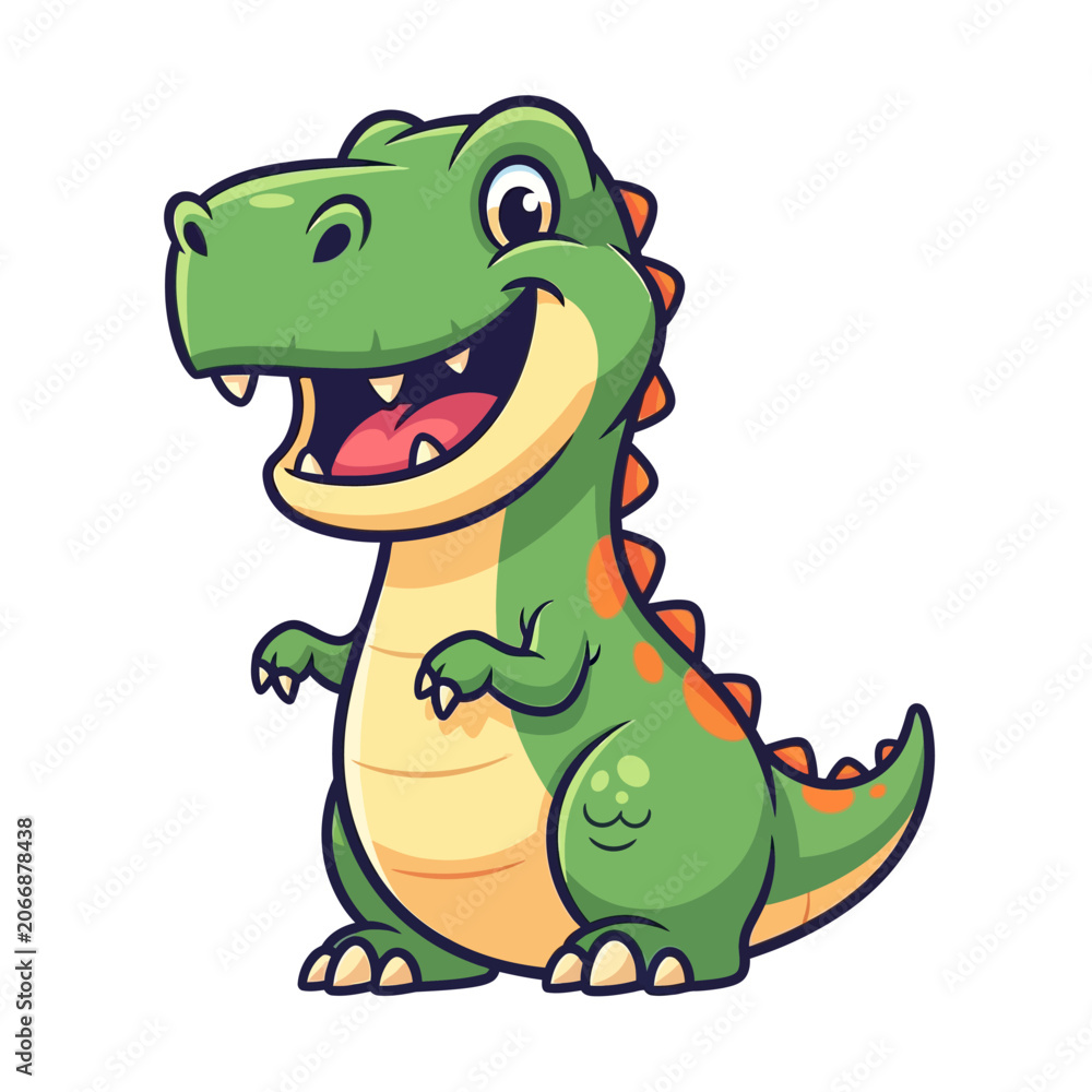 Fototapeta premium Happy Cartoon Dinosaur Character, Cute Green Tyrannosaurus Rex