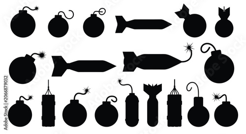 Photos Assorted Bomb Silhouettes In Black Against White Background Silhouette