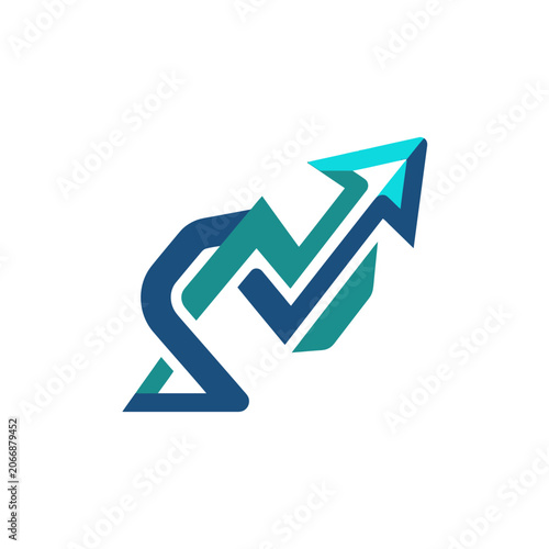 Teal upward trending arrow growth chart icon.