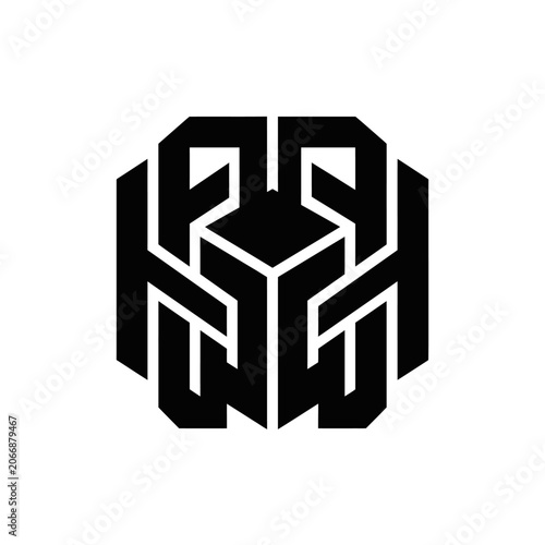 Black geometric hexagonal abstract monogram logo design.
