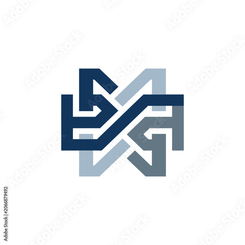Geometric blue interlaced square knot logo.