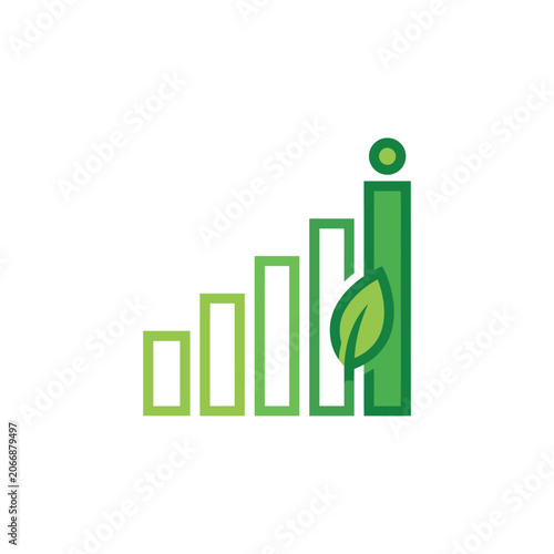 Green bar chart with leaf and circle.