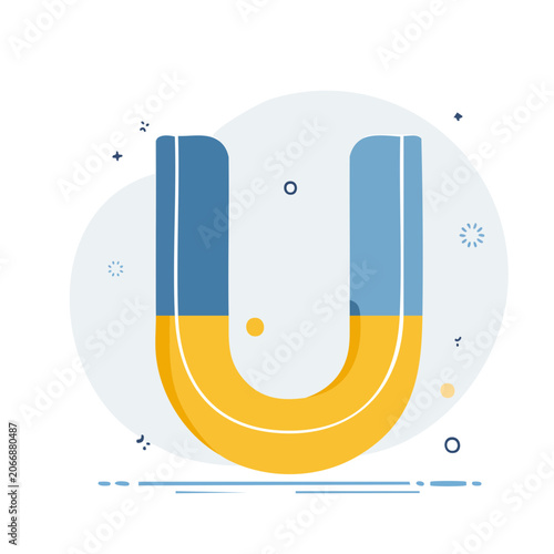 Flat design illustration of a U shape with blue and yellow colors