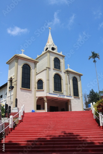 Image of the Vanghmun Baptist Church, a historic landmark established in 1919.