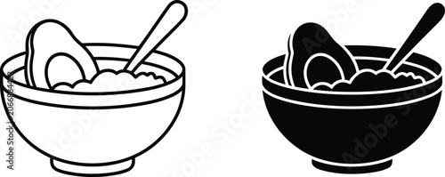 Cuadro en lienzo Avocado healthy breakfast bowl spoon vector illustration, Avocado healthy breakf