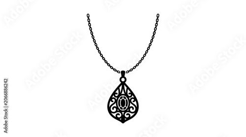 Foto Pendant Necklace With Ornate Detail Black Silhouette