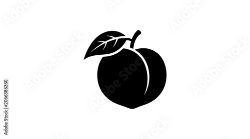 Peach with leaf silhouette against a white background
