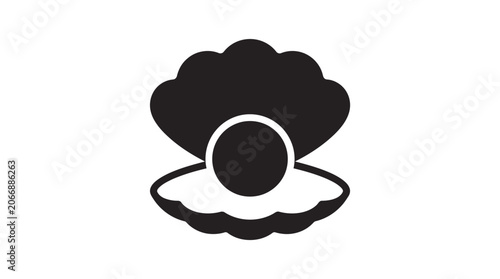 Oyster shell with pearl black silhouette mollusk